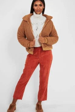 Rebellious Fashion Camel Borg Zip Front Jacket - Danyelle