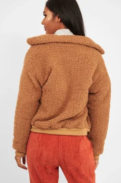 Rebellious Fashion Camel Borg Zip Front Jacket - Danyelle