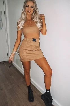 Rebellious Fashion Camel Buckle Cargo Skirt and Crop Top Co-ord - Naliyah