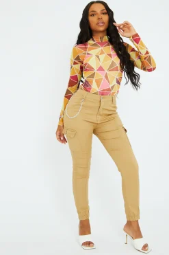 Rebellious Fashion Camel Chain Detail Stretch Cargo Trousers - Nellie