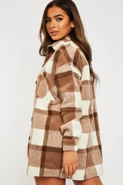 Rebellious Fashion Camel Checked Wool Blend Oversized Shacket - Ronni