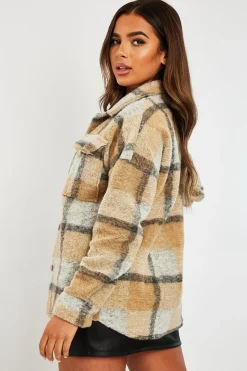 Rebellious Fashion Camel Check Oversized Wool Blend Shacket - Diora