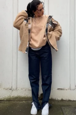 Rebellious Fashion Camel Check Teddy Blend Oversized Shacket - Shanti