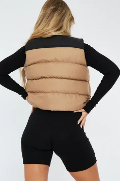 Rebellious Fashion Camel Contrast Front Puffer Gilet - Mikenzie