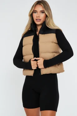 Rebellious Fashion Camel Contrast Front Puffer Gilet - Mikenzie