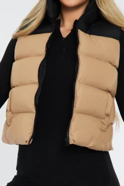 Rebellious Fashion Camel Contrast Front Puffer Gilet - Mikenzie