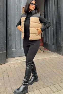 Rebellious Fashion Camel Contrast Front Puffer Gilet - Mikenzie