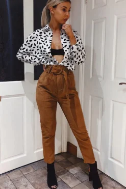 Rebellious Fashion Camel Corduroy Belted Tapered Trousers - Janelle