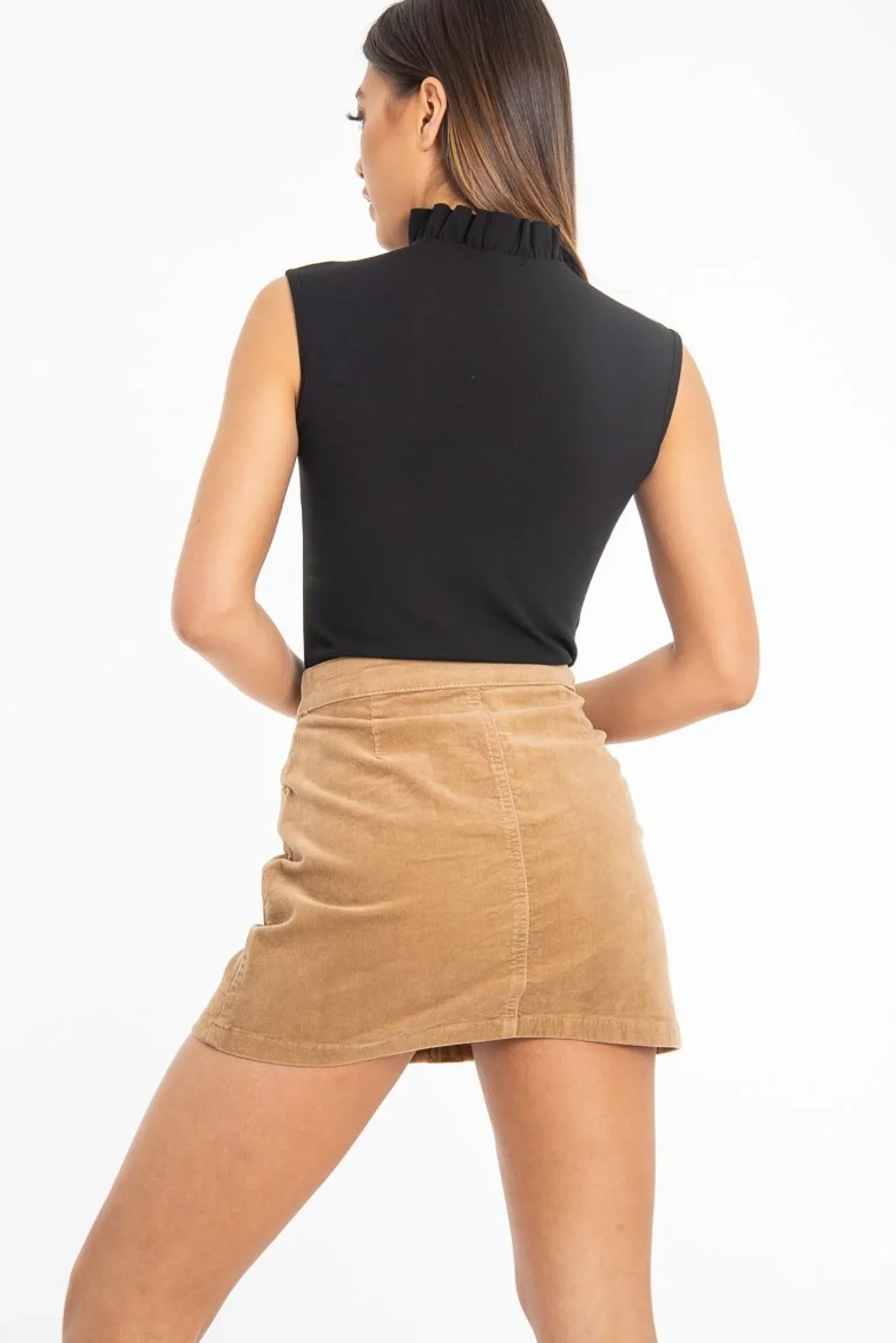 Rebellious Fashion Camel Corduroy Button Front Mini Skirt - Vicky