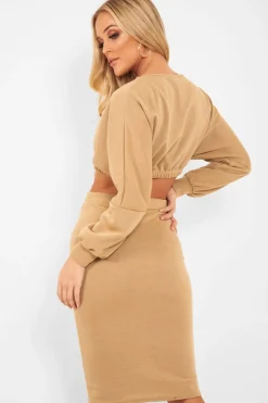 Rebellious Fashion Camel Cropped Jumper and Skirt Co-ord - Heidi