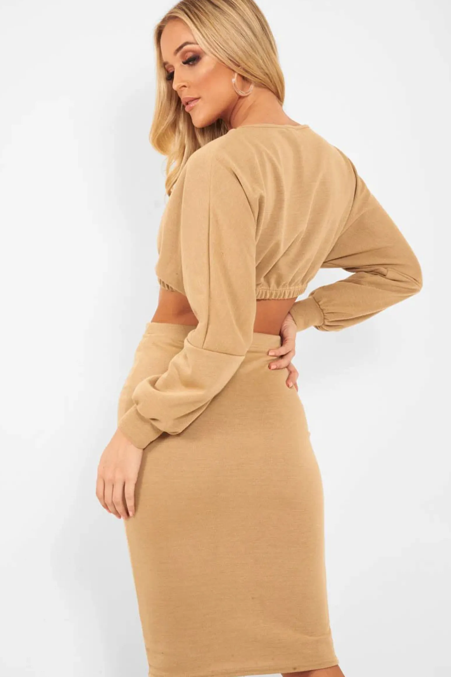 Rebellious Fashion Camel Cropped Jumper and Skirt Co-ord - Heidi
