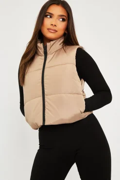 Rebellious Fashion Camel Cropped Puffer Gilet - Zura