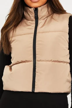 Rebellious Fashion Camel Cropped Puffer Gilet - Zura