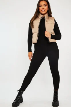 Rebellious Fashion Camel Cropped Puffer Gilet - Zura