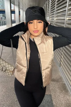 Rebellious Fashion Camel Cropped Puffer Gilet - Zura