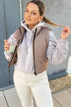 Rebellious Fashion Camel Cropped Puffer Gilet - Zura