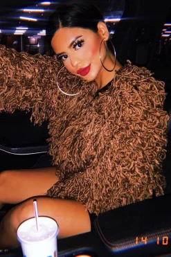 Rebellious Fashion Camel Crop Shaggy Jacket - Idelle