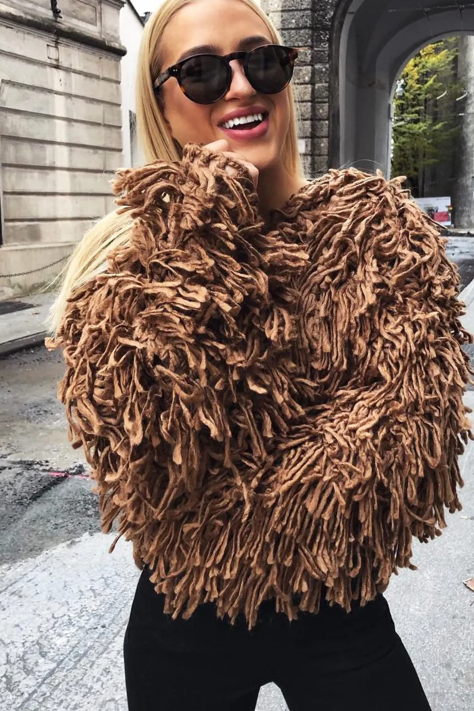 Rebellious Fashion Camel Crop Shaggy Jacket - Idelle