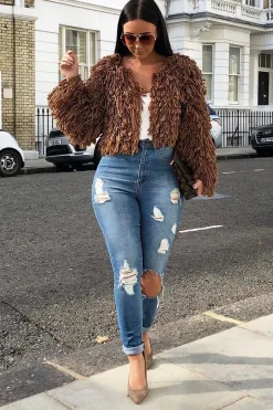 Rebellious Fashion Camel Crop Shaggy Jacket - Idelle