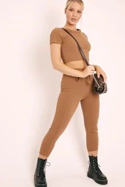 Rebellious Fashion Camel Crop Top and Cropped Leggings Loungewear Co-ord - Zarah
