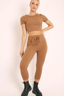 Rebellious Fashion Camel Crop Top and Cropped Leggings Loungewear Co-ord - Zarah