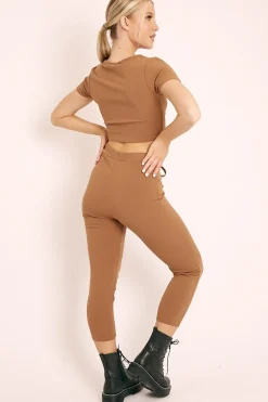 Rebellious Fashion Camel Crop Top and Cropped Leggings Loungewear Co-ord - Zarah