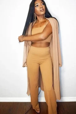 Rebellious Fashion Camel Crop Top and Trousers Co-ord Set - Kimmy