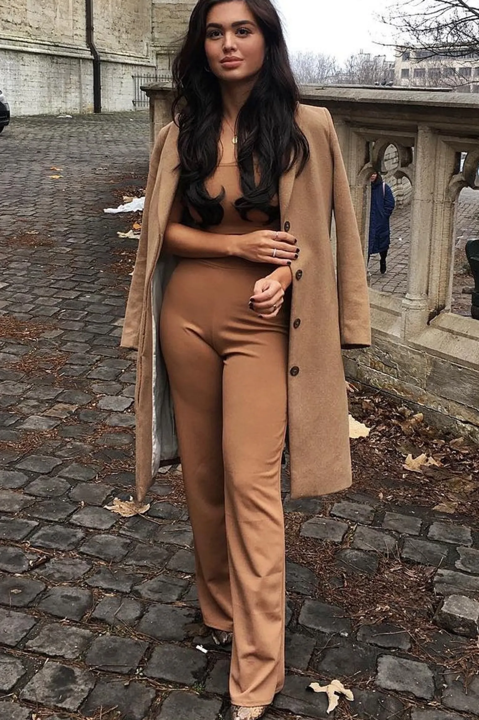 Rebellious Fashion Camel Crop Top and Trousers Co-ord Set - Kimmy