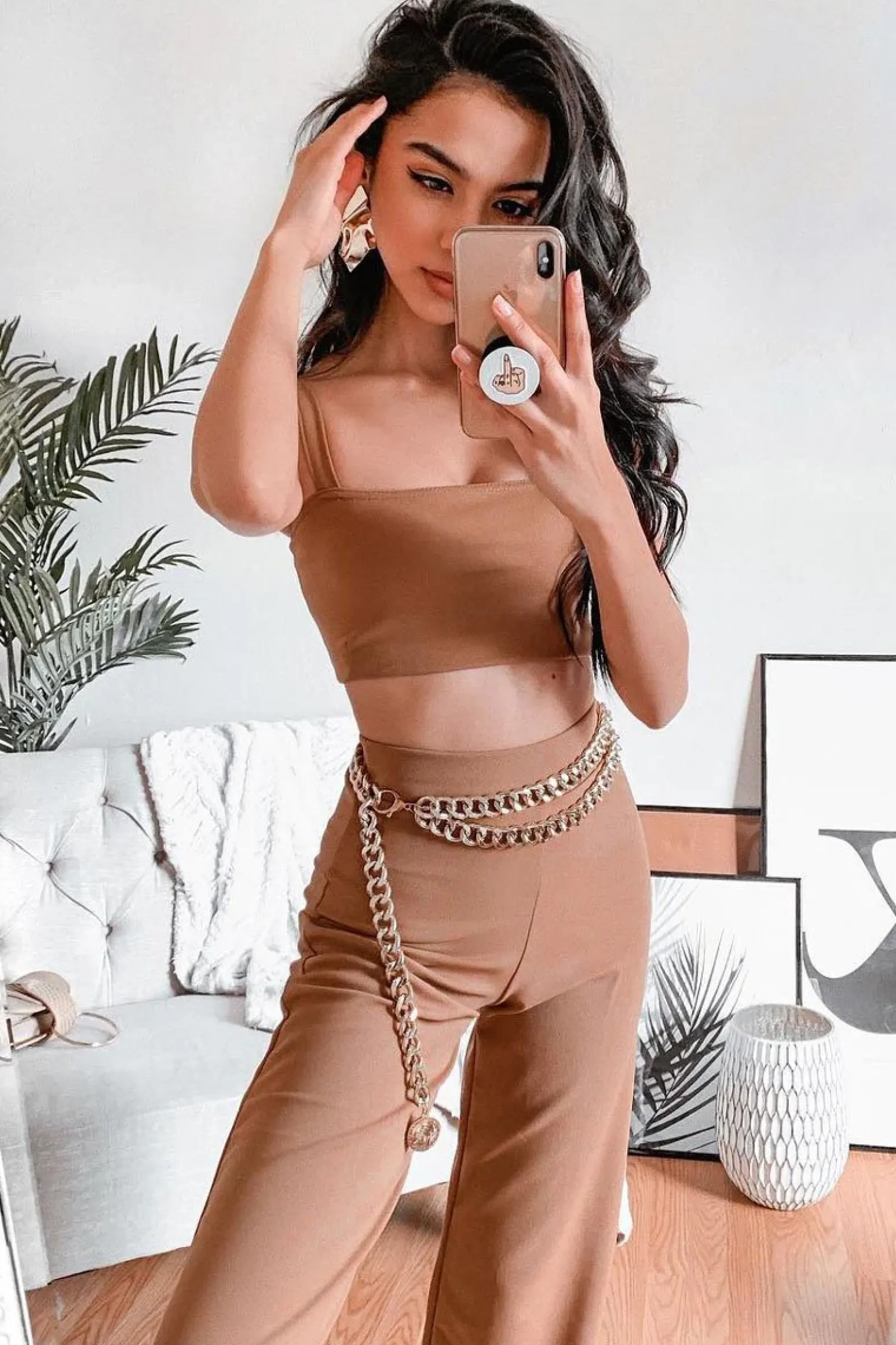 Rebellious Fashion Camel Crop Top and Trousers Co-ord Set - Kimmy