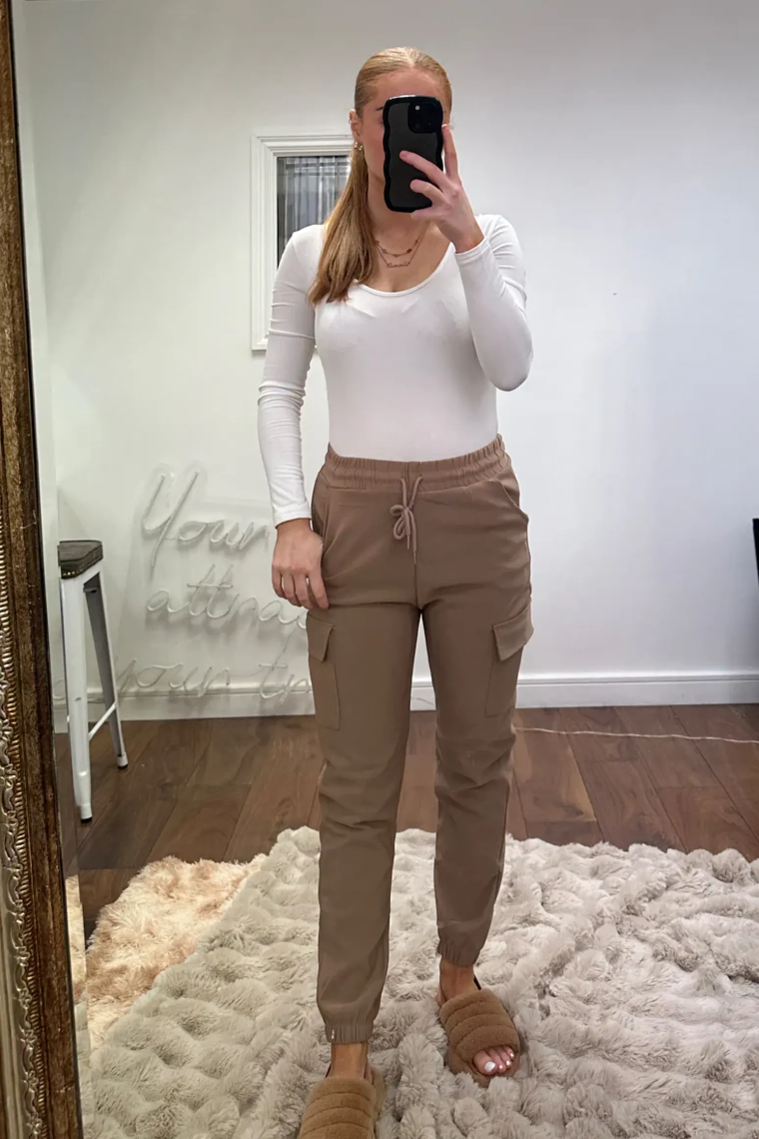 Rebellious Fashion Camel Cuffed Hem Cargo Trousers - Rain