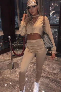 Rebellious Fashion Camel Cut Out Loungewear Set - Adaia