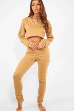 Rebellious Fashion Camel Cut Out Loungewear Set - Adaia