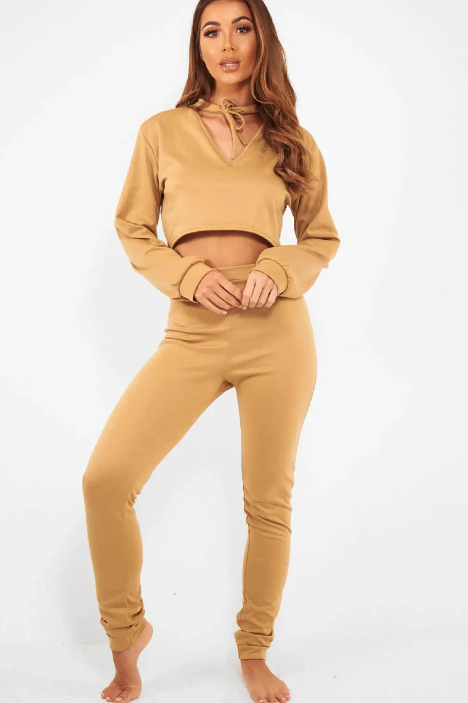Rebellious Fashion Camel Cut Out Loungewear Set - Adaia