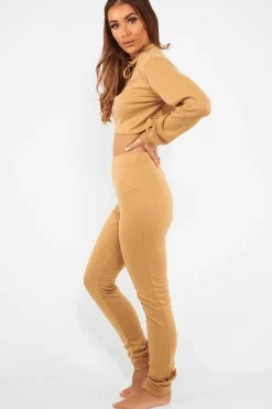 Rebellious Fashion Camel Cut Out Loungewear Set - Adaia