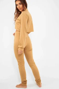 Rebellious Fashion Camel Cut Out Loungewear Set - Adaia