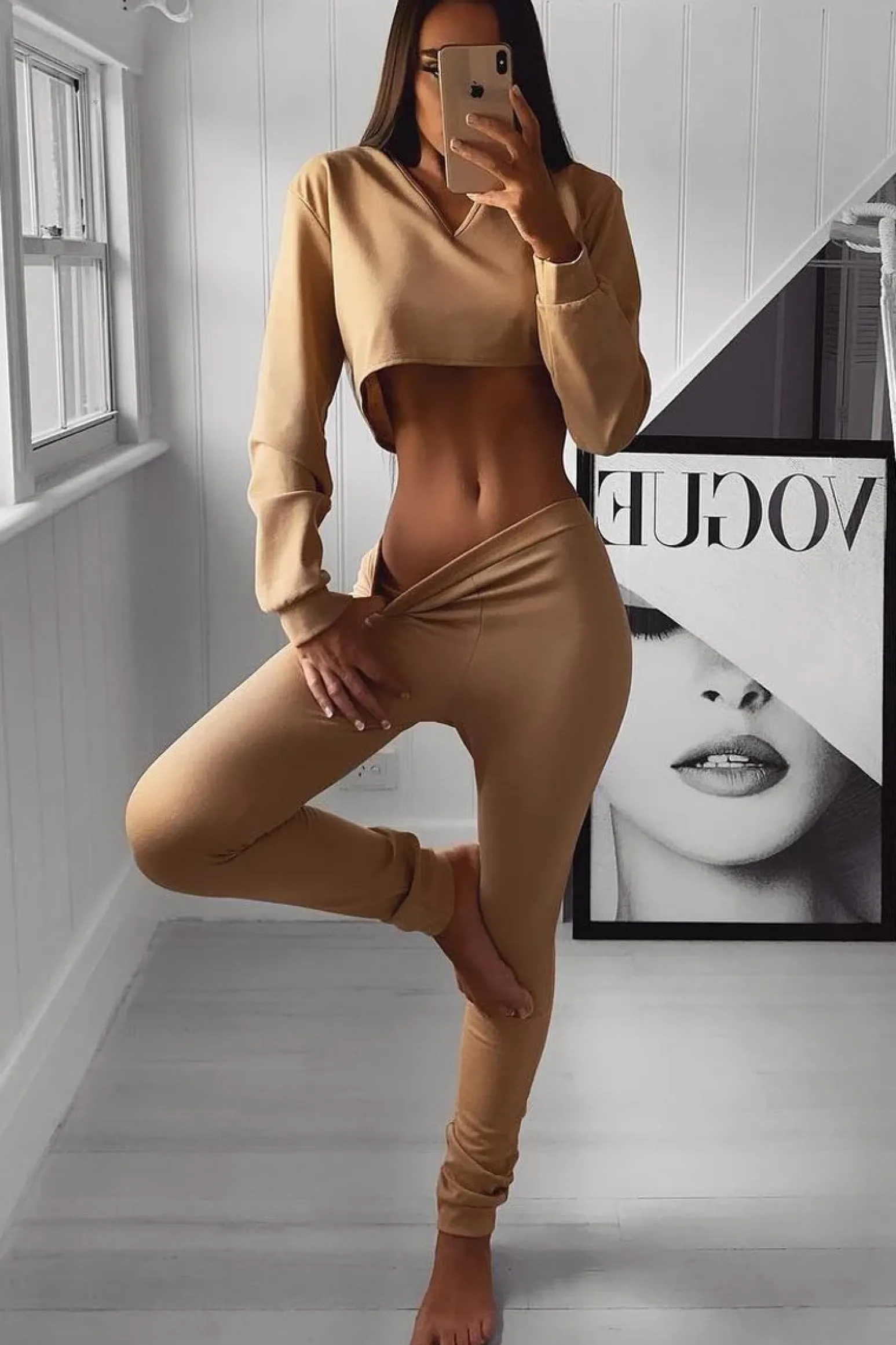 Rebellious Fashion Camel Cut Out Loungewear Set - Adaia