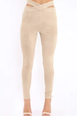 Rebellious Fashion Camel Cut Out Waist Suede Leggings - Anala