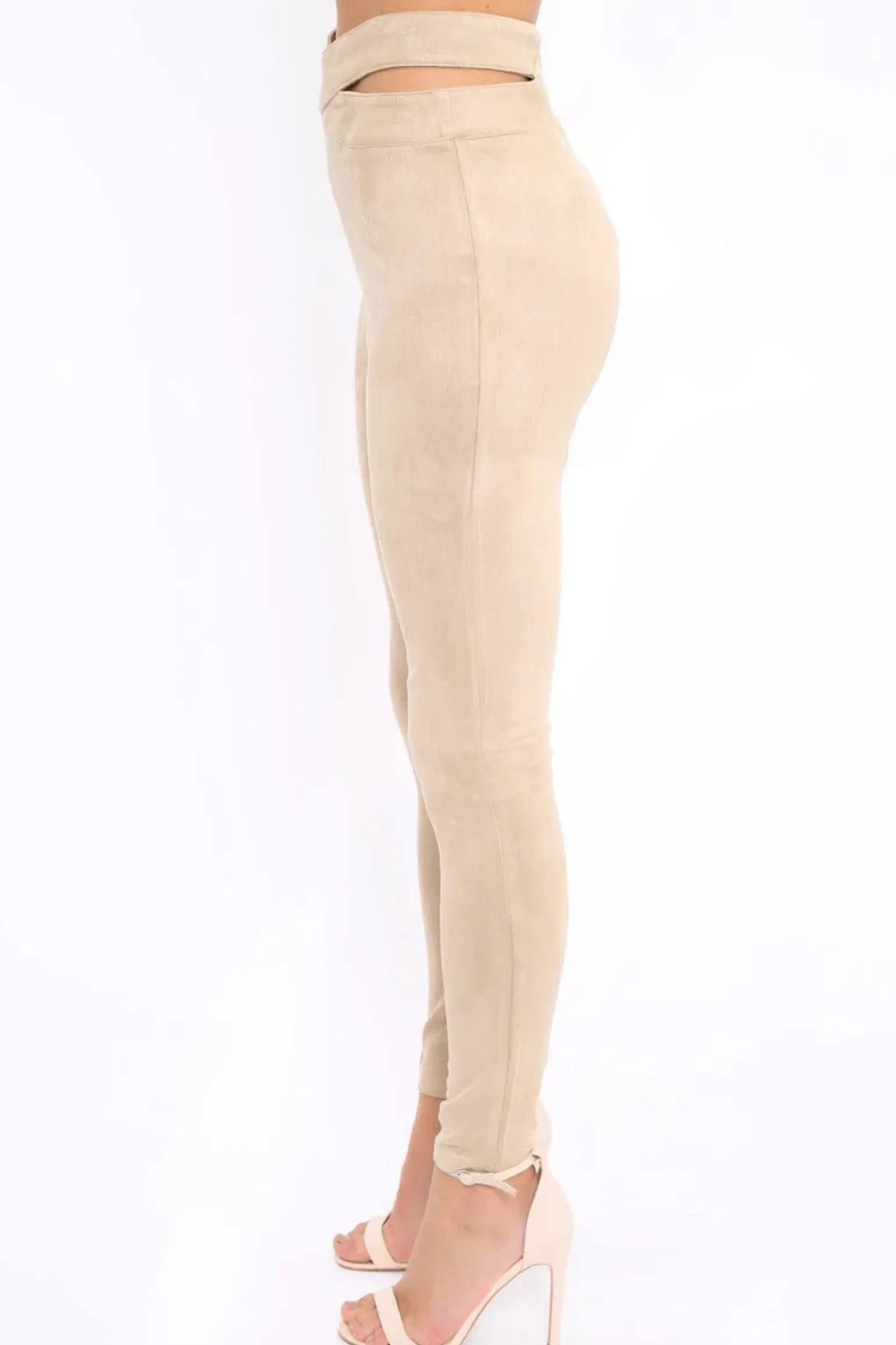 Rebellious Fashion Camel Cut Out Waist Suede Leggings - Anala