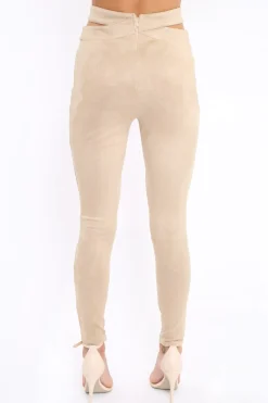 Rebellious Fashion Camel Cut Out Waist Suede Leggings - Anala