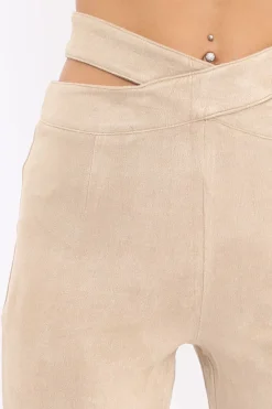 Rebellious Fashion Camel Cut Out Waist Suede Leggings - Anala