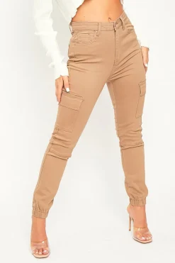 Rebellious Fashion Camel Denim Cargo Jeans - Destany