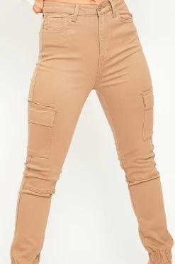 Rebellious Fashion Camel Denim Cargo Jeans - Destany