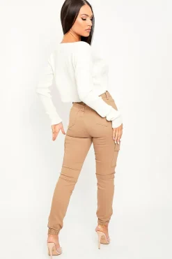 Rebellious Fashion Camel Denim Cargo Jeans - Destany