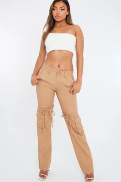 Rebellious Fashion Camel Denim Cargo Trousers - Cindy