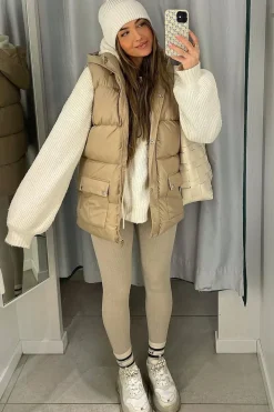 Rebellious Fashion Camel Detachable Hood Puffer Gilet - Emisha
