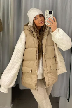 Rebellious Fashion Camel Detachable Hood Puffer Gilet - Emisha
