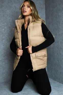 Rebellious Fashion Camel Detachable Hood Puffer Gilet - Emisha