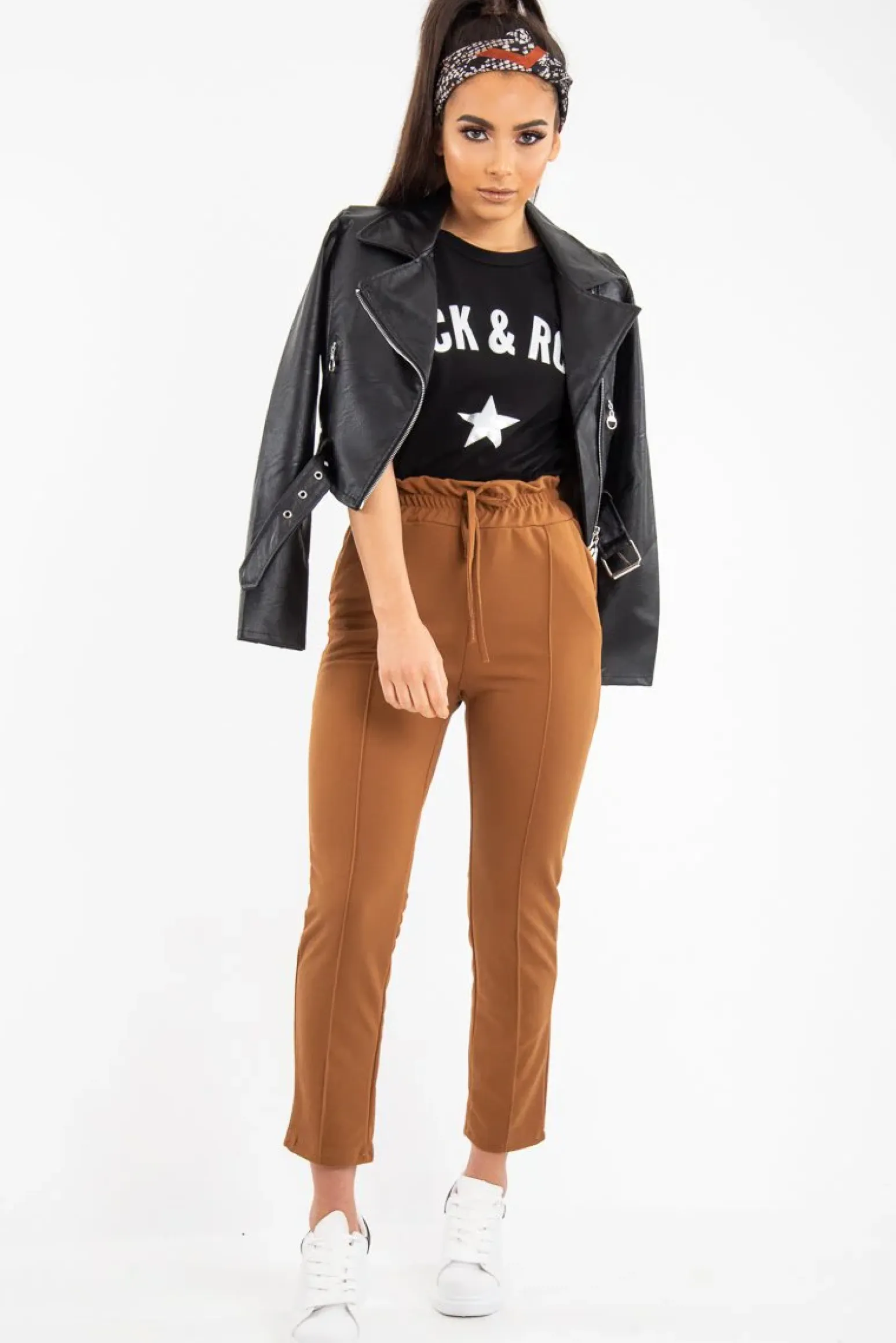 Rebellious Fashion Camel Drawstring Seam Front Tailored Joggers - Lissie