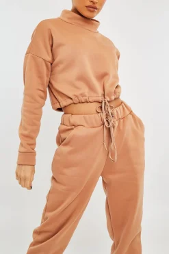 Rebellious Fashion Camel Drawstring Waist Jumper and Joggers Co-ord - Kayla