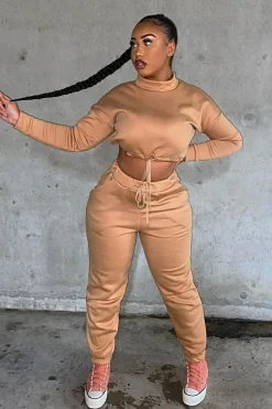 Rebellious Fashion Camel Drawstring Waist Jumper and Joggers Co-ord - Kayla